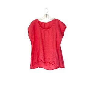 Eileen Fisher Blouse Pink Short Sleeve Linen Lagenlook‎ Relaxed Basic Medium